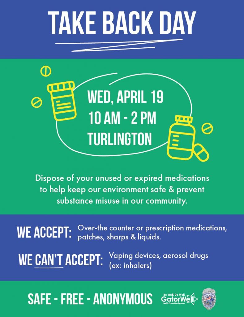 Drug Take Back hosted by UFPD and GatorWell HR Calendar